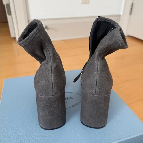 LIKE NEW Prada Suede Ankle Heeled Boots, Size 39